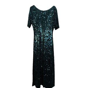 BCBGMAXAZRIA All Over Sequin Gown Jade Green Showgirl Maxi Dress Formal Stretch